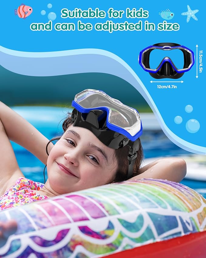 W WSTOO Kids Swim Goggles with Nose Cover,Snorkel Diving Swimming Mask for Youth 5-15,HD 3-Window Wide Vision Anti-Shattered Lens Anti-Fog&Leak