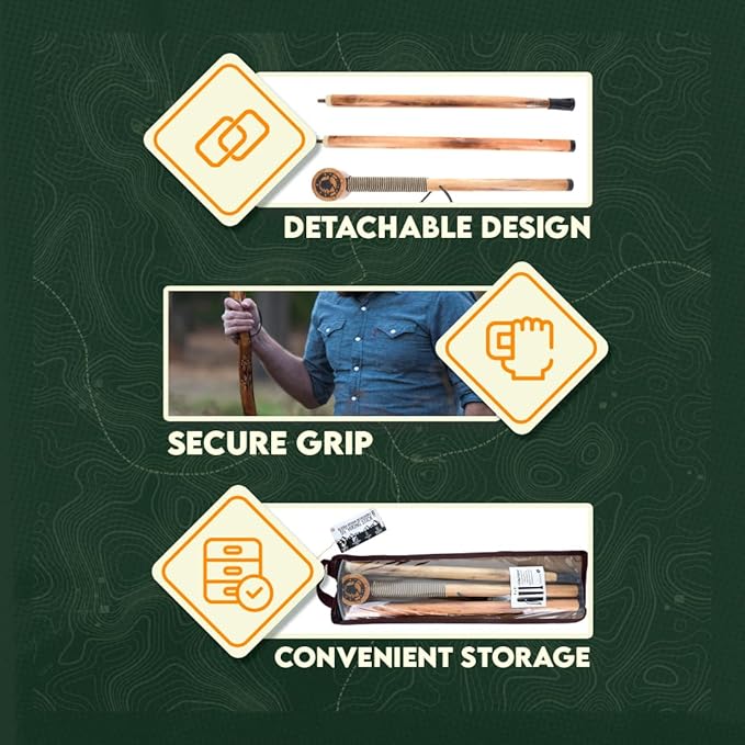 SE 3 Piece 55" Detachable Pine Wood Walking/Hiking Stick with Metal Tip, Reinforced Rubber Tip, and Water-Resistant Travel Pouch - Portable and Durable for Outdoor Adventures