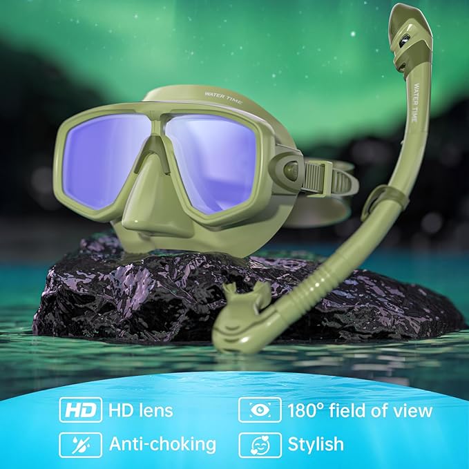 WATERTIME Snorkeling Gear for Adults, Dry Top Snorkel Set with Anti-Fog Panoramic Diving Mask & Waterproof Design, Adult Snorkel Mask for Snorkeling and Scuba Diving
