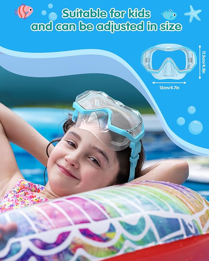 W WSTOO Kids Swim Goggles with Nose Cover,Snorkel Diving Swimming Mask for Youth 5-15,HD 3-Window Wide Vision Anti-Shattered Lens Anti-Fog&Leak