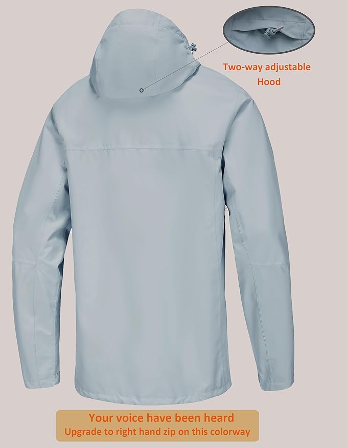 Mens Lightweight Hooded Waterproof Rain Jacket Breathable Raincoat Shell for Outdoor Mountain Hiking