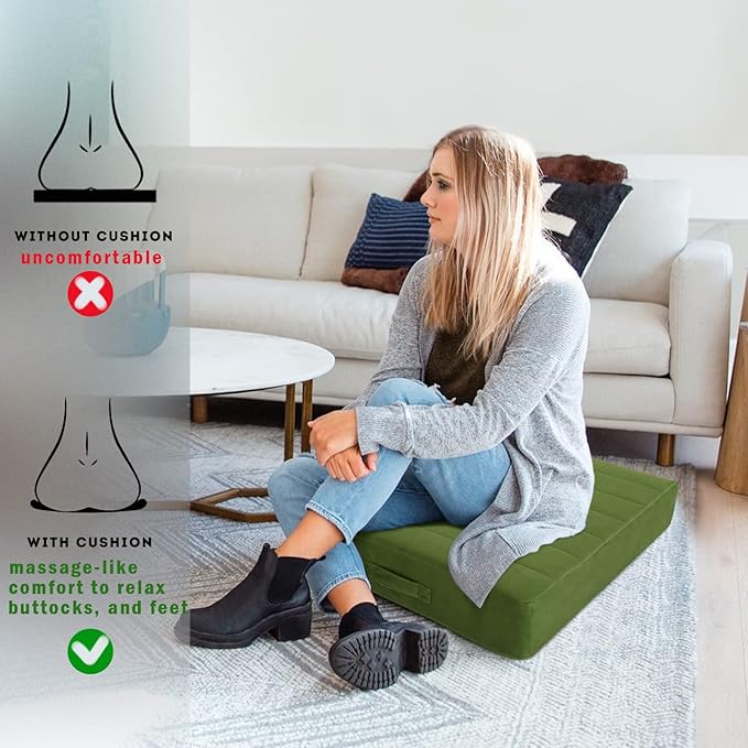 MeMoreCool Square Floor Pillow Seating for Adults Kids, Large Meditation Cushion Floor Pillow with Thick Foam & Soft Tufted Cover, Washable Big Pillow Seat Floor Cushion for Sitting Yoga 22" Green