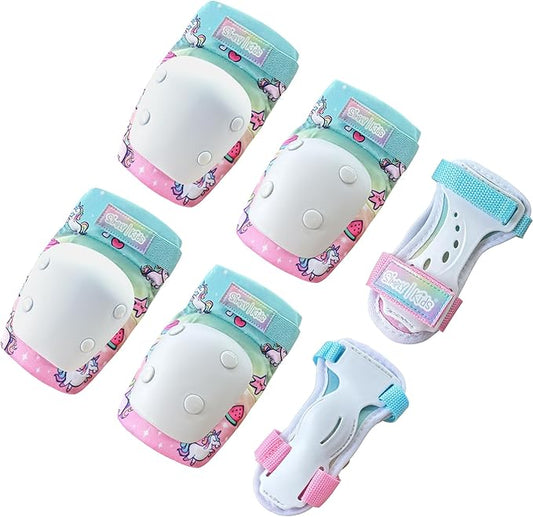 Simply Kids Knee and Elbow Pads with Wrist Guards, HardSoft Pad Tech. - CPSIA Certified Protective Gear Set - Inline Roller Skate Skateboard Bike Knee Pads for Kids Child Girls Boys Toddler Youth