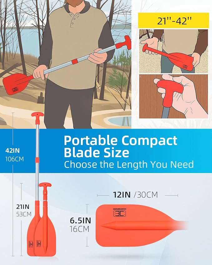 OCEANBROAD Telescoping Emergency Paddle 21''-42''（Assembling Required）/26''-54'' Aluminium Shaft for Kayaking Boating Canoeing River Tubing