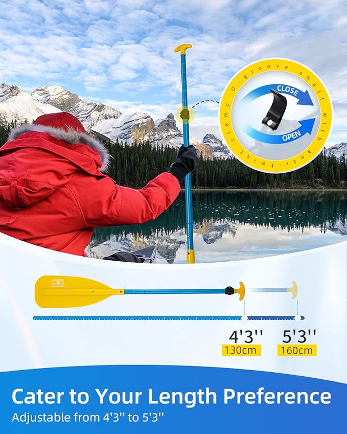 OCEANBROAD Canoe Paddle, Adjustable from 4'3''to 5'3''/130cm to 160cm Aluminum Shaft with Plastic Blade for Canoeing Boating Kayaking, 3-Piece Floatable Oar