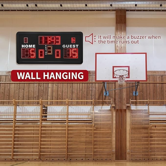 YZ Large Electronic Scoreboard with Buzzer, Wall-Mounted Professional Digital Scoreboard with Remote, Basketball Scoreboard with Timer, Digital Score Keeper for Basketball