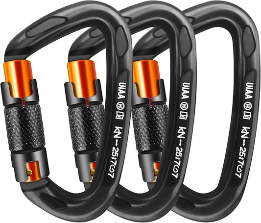 Climbing Carabiner Clips 25kN Auto Locking Carabiner, Professional Heavy Duty Large Locking Carabiner Clips for Rock/Ice Climbing Rappelling Rescue Swing etc, D Shaped, Large Size