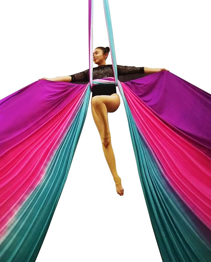 DASKING Aerial Silks Starter Kit - Durable 11Yards of Aerial Yoga Hammock with Hardware, Aerial Swing for Acrobatic Flying Yoga & All Levels (Aerial Rigging Point Up to 14ft)