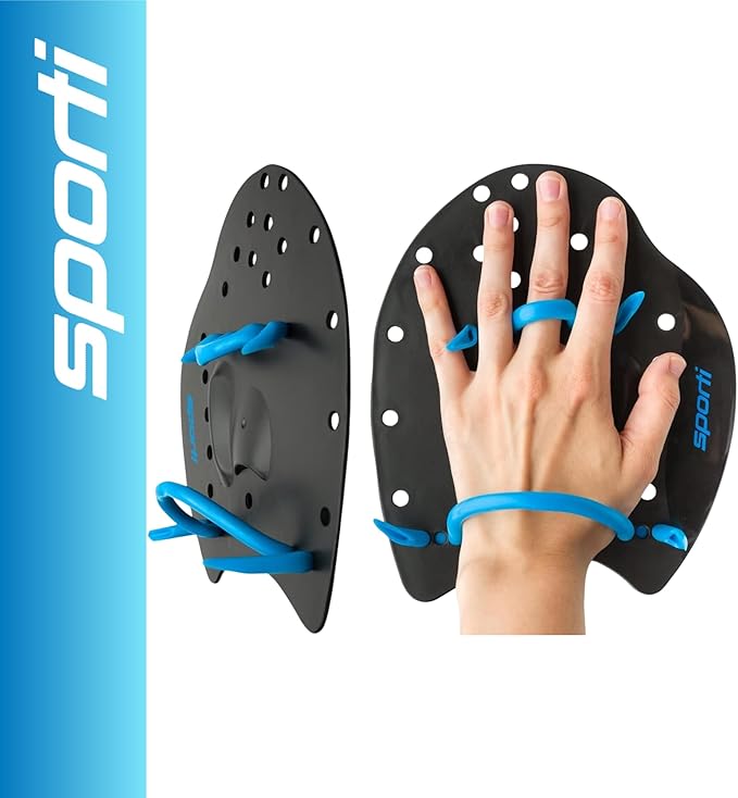 𝗦𝗽𝗼𝗿𝘁𝗶 Power Swim Paddles for Lap Swimming - Adjustable Straps - Lap Swimming Gears - Hand Paddles for Adults & Kids