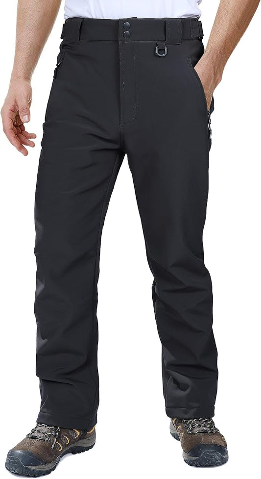 Outdoor Ventures Men's Lite Waterproof Windproof Fleece Lined Warm Hiking Ski Snow Pants Expandable-Waist