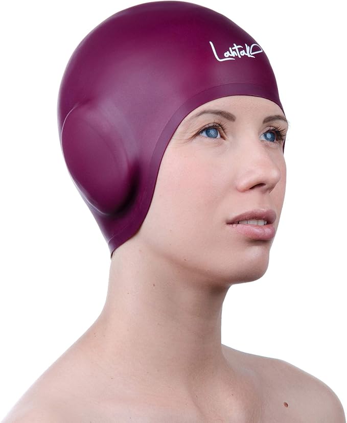 3D Swim Caps - Ear Protection Swimming Cap for Women & Men - Silicone, Waterproof - Fits Long & Short Hair - Adult & Youth