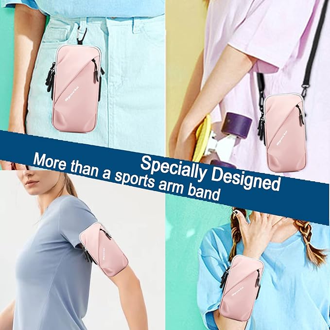 Phone Holder, Small Crossbody Shoulder Holsters Bag with Arm Band, Fits iPhone and Android, Use for Running, Walking, Hiking & Biking (6.7 Inches, Pink)