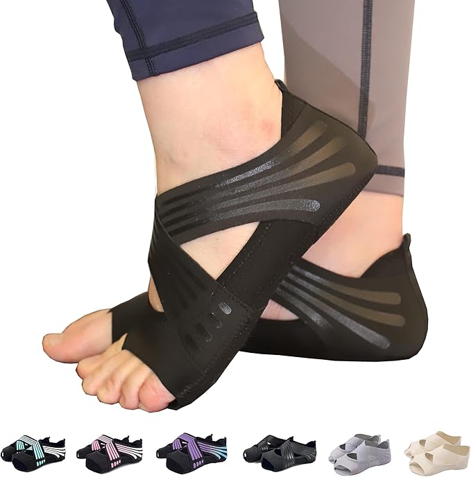 ABIRAM Yoga Socks Toeless Non-Slip Grips & Straps, for Pilates, Barre, Ballet, Bikram, Workout for Women