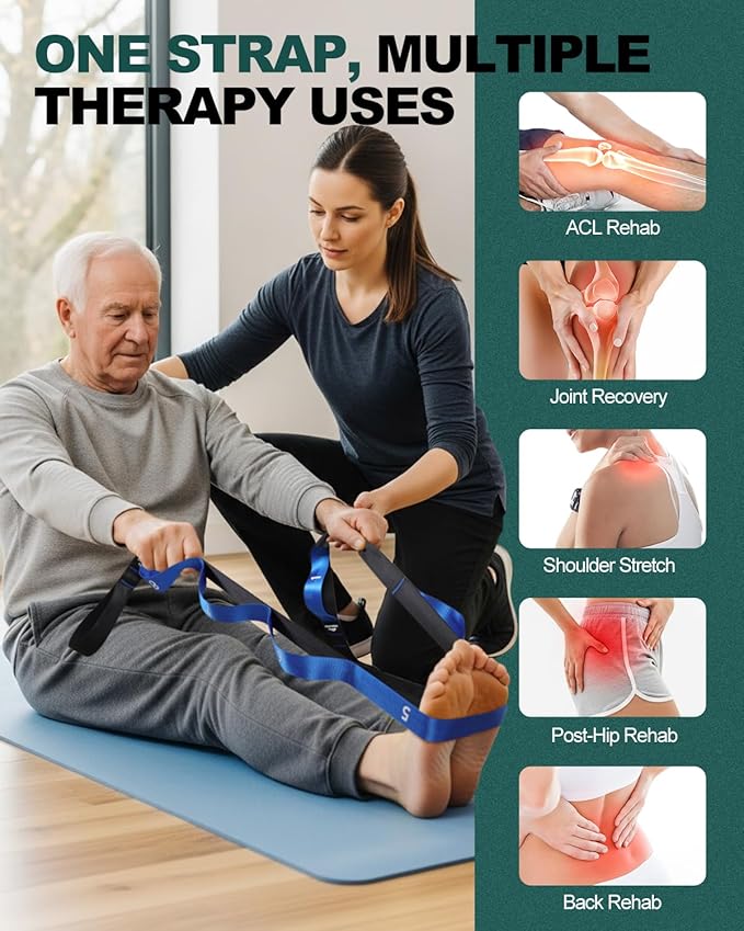 Trideer Stretching Strap for Physical Therapy, Non-Elastic Yoga Straps for Stretching with 10 Loops, Durable Nylon Stretch Bands for Exercise, Pilates, Gymnastics, Leg Stretcher with Guidance and Drawstring Bag