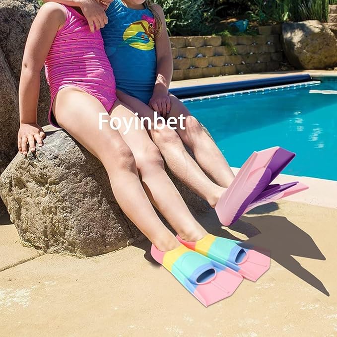 Kids Swim Fins,Short Kids Fins Youth Swimming Flippers for Lap Swimming Training for Children Girls Boys Beginners