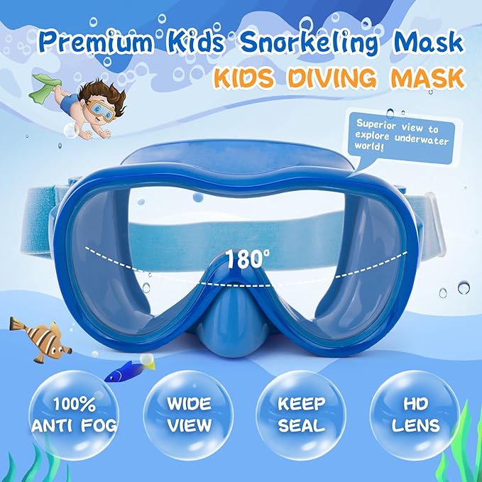 Kids Swim Goggles with Nose Cover, Anti-Leak Swim Mask with Elastic Fabric Strap, UV Protection Swimming Goggles for Kids