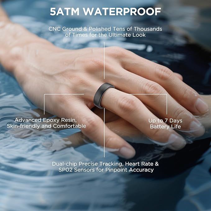 Fitness Tracker, Smart Ring for Women Men, Fitness Ring with Sleep Tracker, 24/7 Heart Rate Monitor, Health Activity Trackers,Step Counter,Calorie Pedometer,No Subscription,for iOS Android(Black,#11)