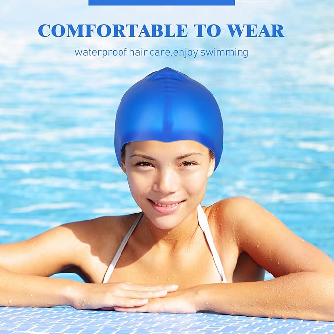 Syhood 6 Pieces Unisex Adult Silicone Swim Cap Waterproof Swimming Hat Non Slip Pool Hat Elastic Silicone Cap for Long and Short Hair