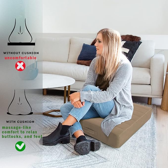 MeMoreCool Square Floor Pillow Seating for Adults Kids, Large Meditation Cushion Floor Pillow with Thick Foam & Soft Tufted Cover, Washable Big Pillow Seat Floor Cushion for Sitting Yoga 22" Coffee