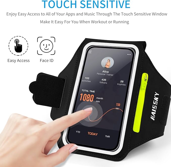 Cell Phone Running Armband with Zipper Pocket Armband Case Running Holder for iPhone 16 Pro Max/15/14 Pro Max/13/12 /11 Pro Max/XS/XR,Galaxy S20 S10,Sweatproof Arm Band with Card/Key Bag