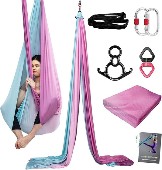 PRIOR FITNESS Aerial Silks Kit Colorful 9/15/20 Yards 40D Nylon Fabric Hammock Set With Hardware & Guide for All Levels Of Aerial Yoga Practice and Acrobatic Flying For Adults Aerial silk