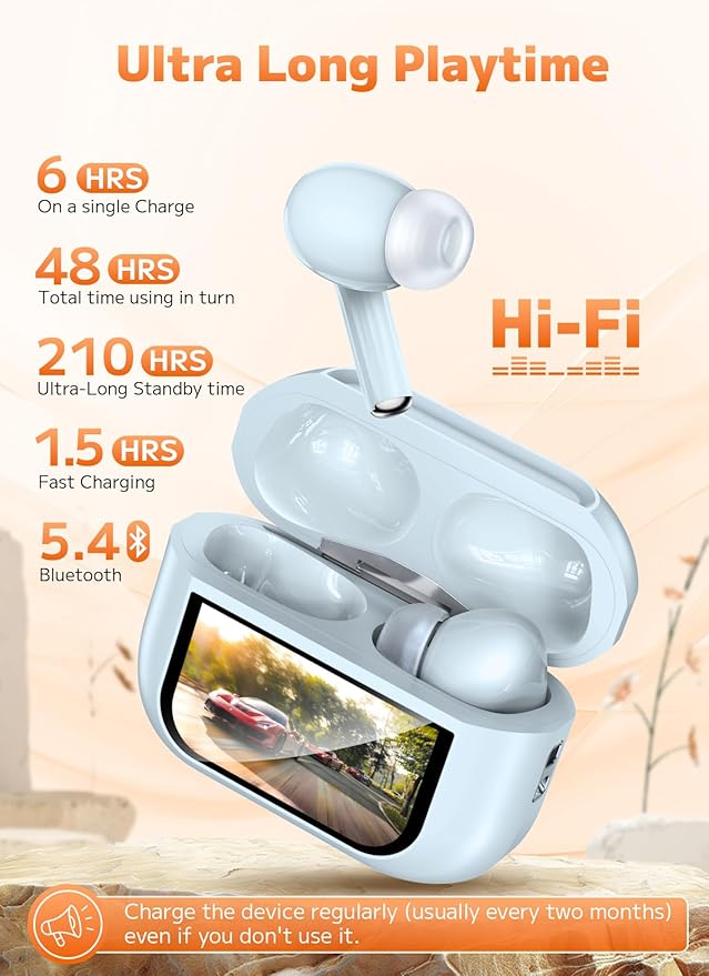 Wireless Earbuds, Bluetooth Earbuds 5.4 Headphones LED Touch Screen with 5 EQ Modes, 48H Headphones Wireless Noise with ANC Noise Cancelling, Deep Bass Stereo for Laptop, Android/iOS, Pad