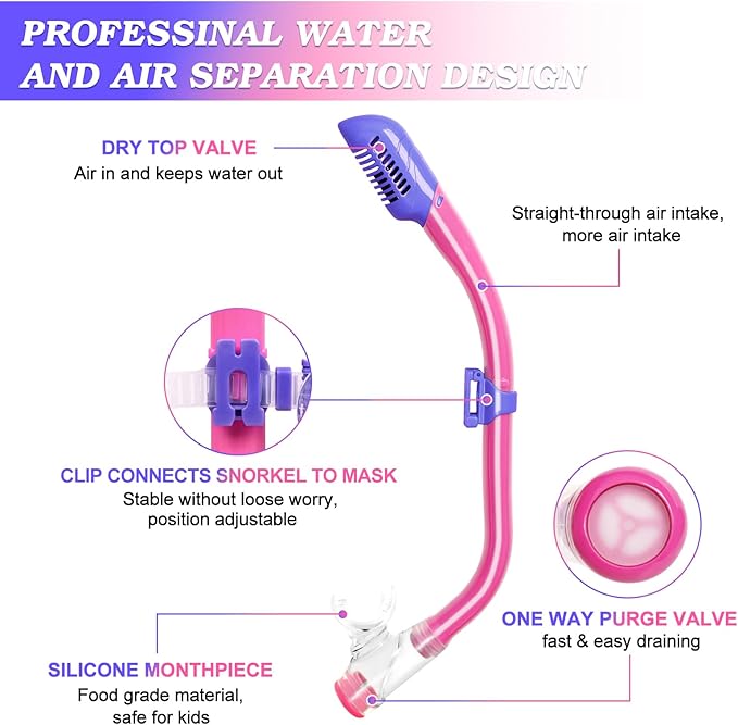 Kids Mask Fins Snorkel Set, Dry Top Snorkeling Gear for Kids Youth Boys Girls Junior Age 5-15 Tempered Glass Snorkel Mask Set Panoramic View Snorkeling Packages