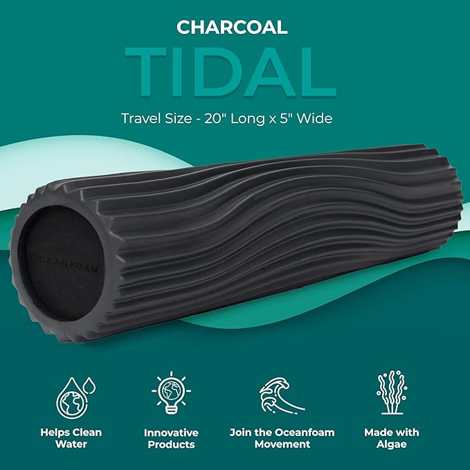 Oceanfoam Tidal Roller - Charcoal - Muscle Massage Foam Roller for Back Pain & Stretching - Firm and Ergonomic Wide Wave Textured - Yoga, Athletics, & Wellness - Full Size, 20" x 5"
