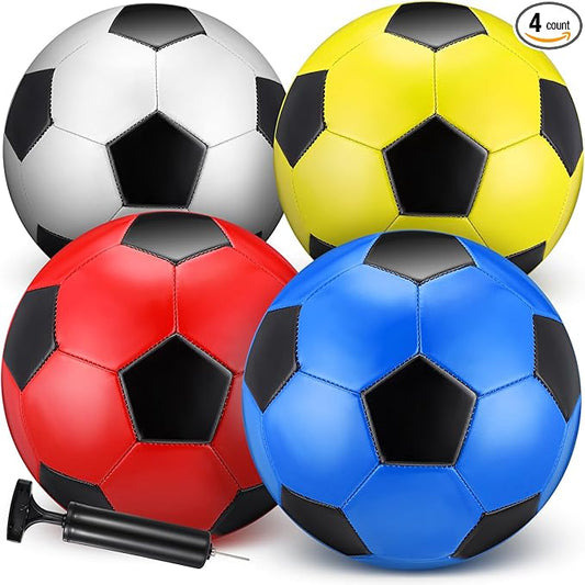 HyDren 4 Pack Soccer Ball with Pump Official Size 4/5 Deflated Soccer Balls Bulk for Outdoor Indoor Practice Training Sport Gift for Kids Boys Teen Youth Adult