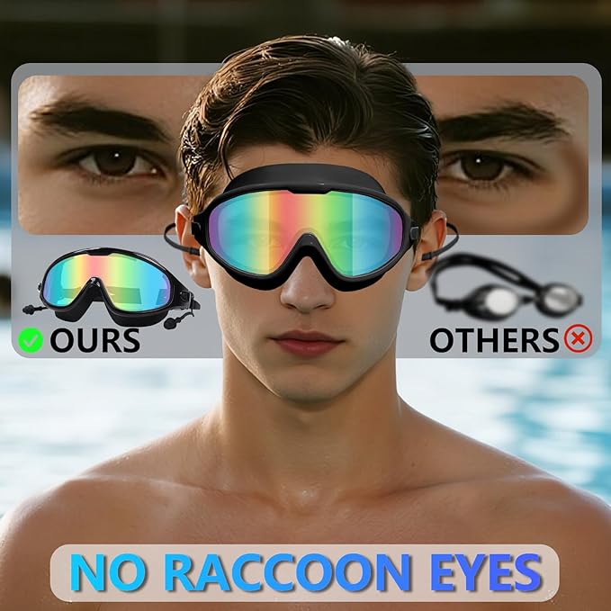 Adult Swimming Goggles for Women Men,No Leak No Fog Wide View, Sunglass Goggle with Earplugs and Nose Clip
