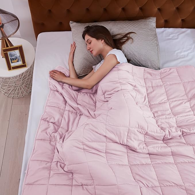 L'AGRATY Weighted Blanket - 60"x80" 17lbs Cooling Breathable Heavy Blanket Microfiber Material with Glass Beads for Adult All-Season Summer Fall Winter Soft Thick Comfort