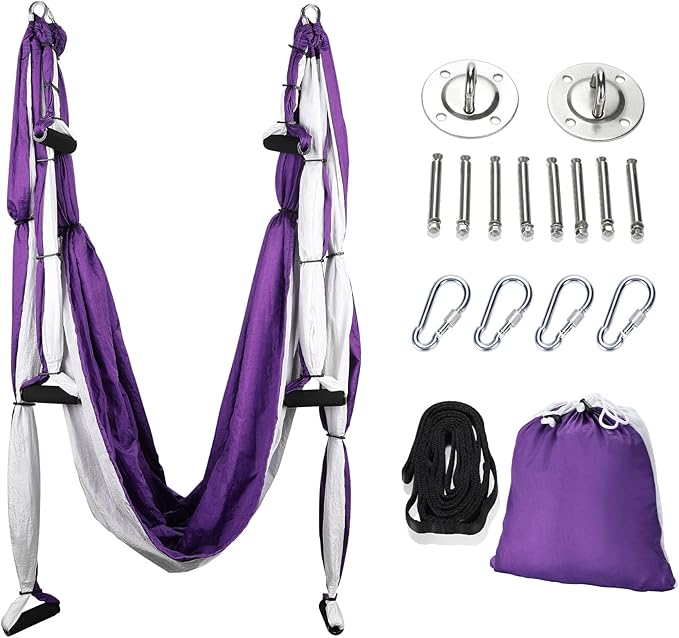 ZELUS Aerial Yoga Swing Sling Strong Yoga Hammock Kit Set Trapeze Inversion Equipment Include 2 Extensions Straps and Ceiling Mounting Kit