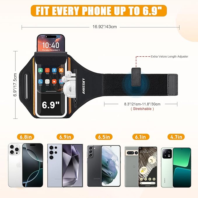 Running Armband for iPhone 15/14/13 Pro/Plus & Galaxy S20/S10, 3D Design Cell Phone Armband with Earphone Pouch Card Slot & Key Pockets, Water Resistant Sports Phone Holder Up to 6.9" Devices