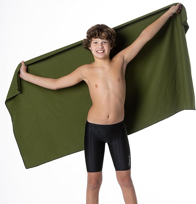 Flow Hydro Sport Towel - Microfiber Quick Dry Swimming Towels for Swim, Pool, Triathlon, and Other Water Sports in Medium, Large, Extra Large, and Hooded Sizes (Army Green, Large (60" x 30"))