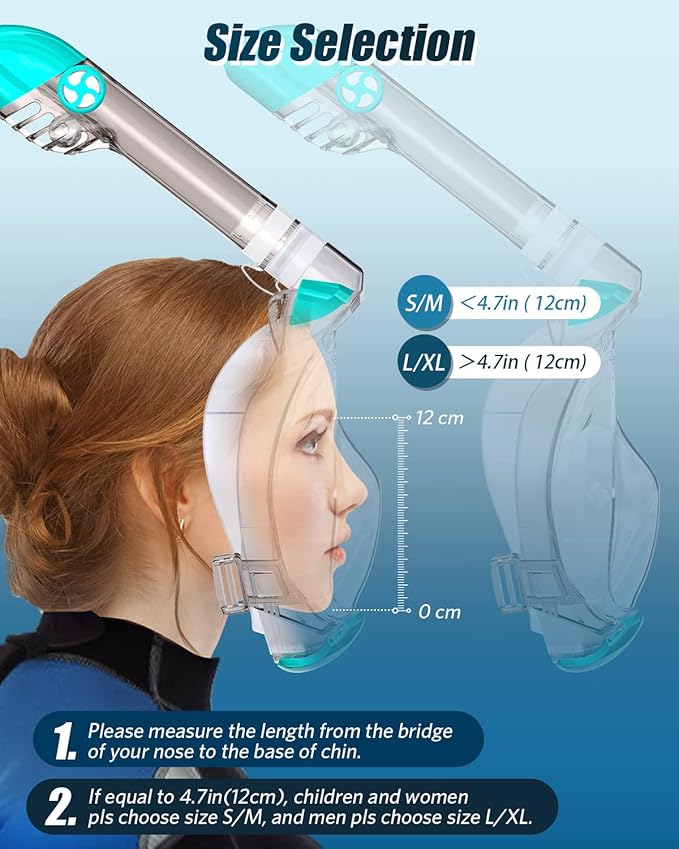 QingSong Full Face Snorkel Mask for Adults, Snorkeling Gear with Camera Mount, 180 Degree Panoramic View Snorkel Set Anti-Fog Anti-Leak