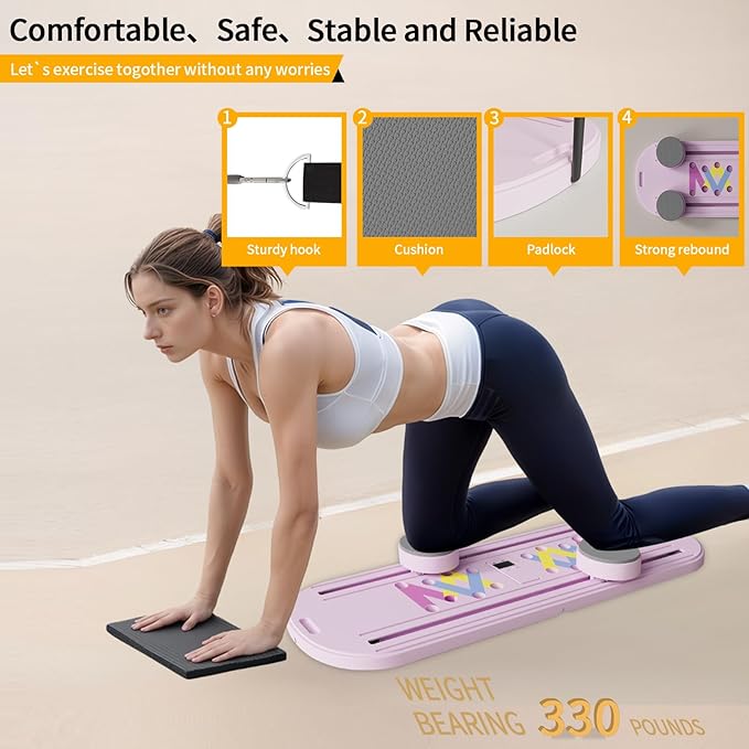 Pilates Reformer Board, 6 in 1 Portable & Foldable Pilates Reformer Set with Resistance Bands, Pilates Board for Home Workout, Multifunctional Abdominal Board