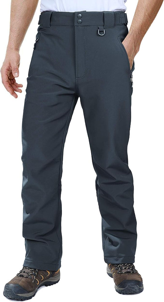 Outdoor Ventures Men's Lite Waterproof Windproof Fleece Lined Warm Hiking Ski Snow Pants Expandable-Waist