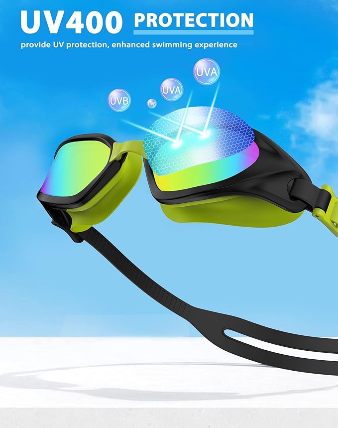 Swim Goggles, Unisex Adult Swimming Goggles Anti Fog Anti UV No Leakage Wide View for Men Women Youth