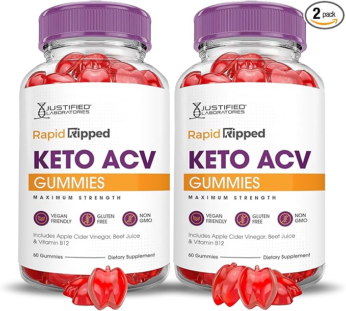 Justified Laboratories (2 Pack Rapid Ripped Keto ACV Gummies Advanced Formula 1000MG Rapidripped Formulated with Pomegranate Beet Juice Powder B12 Vegan Non GMO 120 Gummys