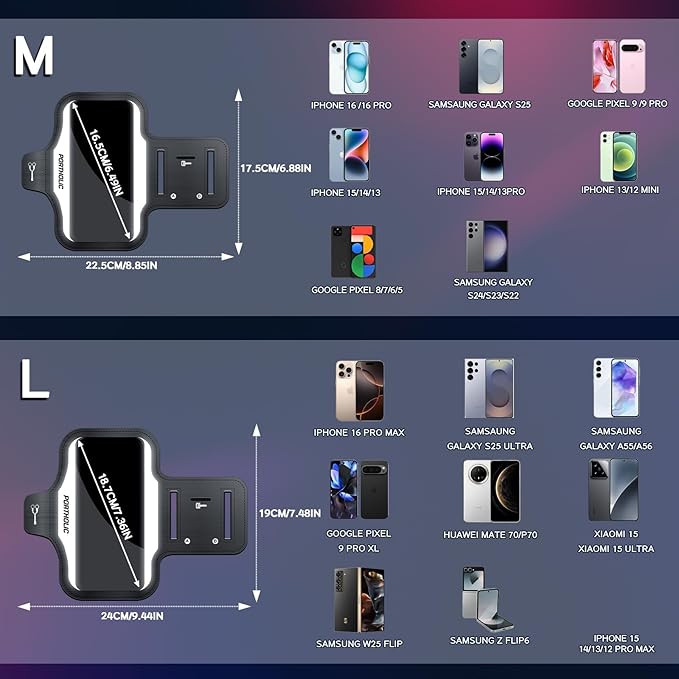 PORTHOLIC 2025 Running Armband Water Resistant Sports Phone Holder Case with Extension Strap, Key Card Slot Up to 6.9" Phone for iPhone 17/16/15/14/13 Plus Air Pro Max XR/XS, Galaxy S25/24/S10