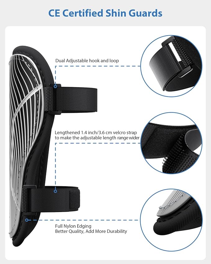 Shin Guards Soccer Kids Youth, CE Certified Airsfish Shin Guard Protection Gear for 2-18 Years Old Boys Girls Teenagers High Impact Resistant Breathable Comfortable 1 Pair 4 Sizes