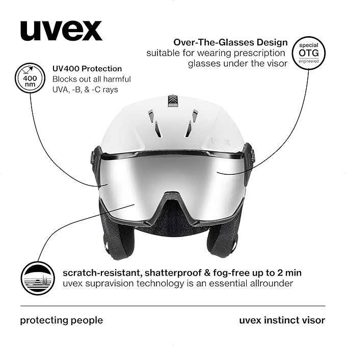uvex Instinct Visor - Adjustable ski & Snowboard Helmet with Integrated Visor for Women & Men - White-Black Matte - Medium