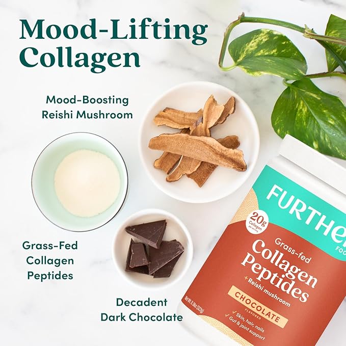 Further Food Chocolate Collagen Peptides Powder, Grass-Fed Pasture-Raised Hydrolyzed Type 1 & 3 Protein, Gut Health + Joint, Hair, Skin, Nails, Paleo Keto Sugar-Free 24.34 oz