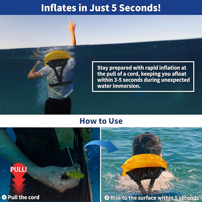 Owntop Manual Inflatable Swim Jacket, Neoprene Padded Neckline, 33g C02 Cylinder Included, Multiple Reflective Strips, Compact Design for Kayak, Fishing, Paddle Sports