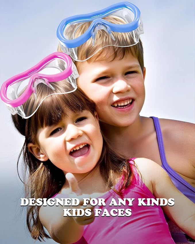 Aegend Kids Swim Mask Goggles, Tempered Glass 180° HD Wide View with Nose Cover