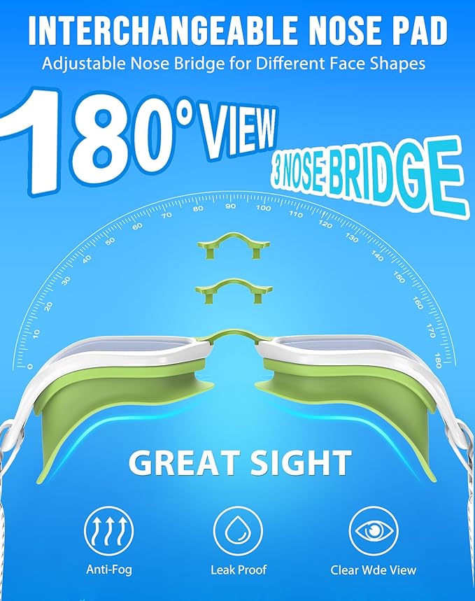 Swim Goggles, Unisex Adult Swimming Goggles Anti Fog Anti UV No Leakage Wide View for Men Women Youth