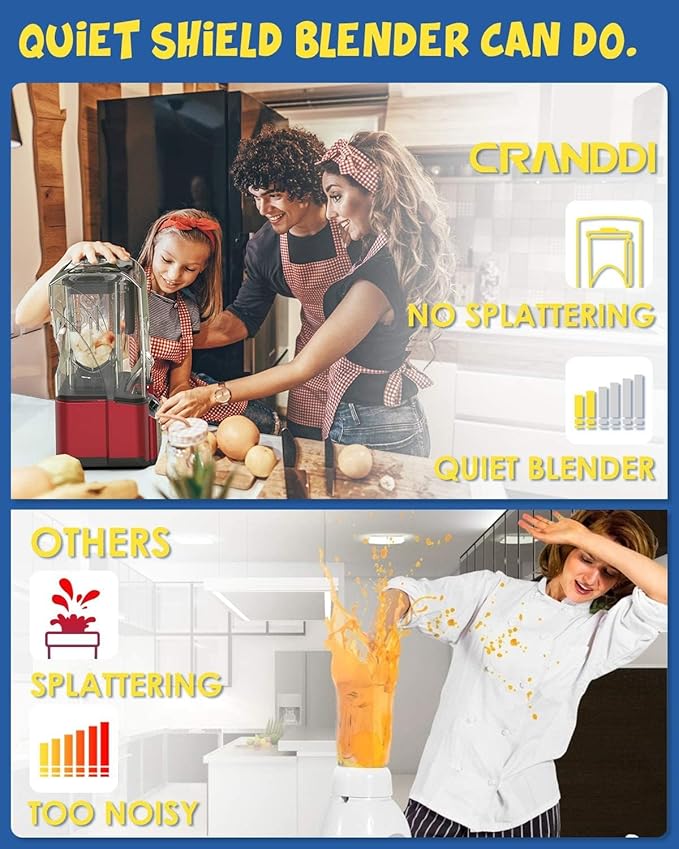 CRANDDI Commercial Quiet Blender, 2200 Watt Professional Countertop Blender with BPA-FREE 80oz Pitcher, Built-in Pulse & 15-speeds Control, Smoothie Blender for Commercial and Home, K90 Red