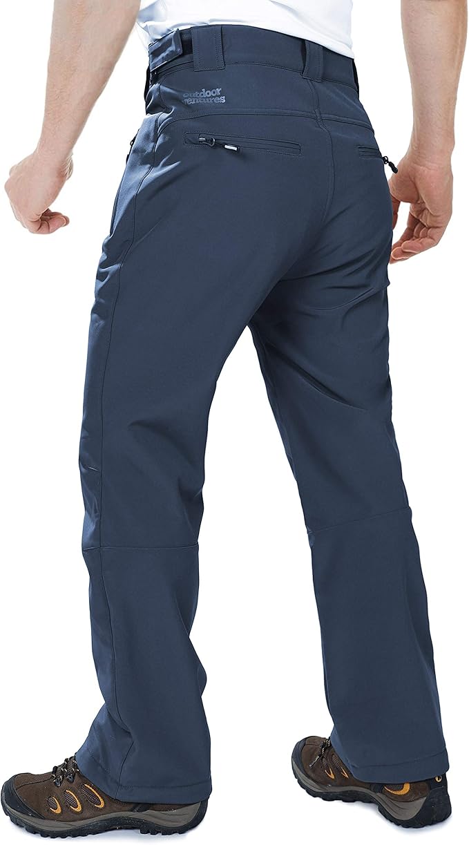 Outdoor Ventures Men's Lite Waterproof Windproof Fleece Lined Warm Hiking Ski Snow Pants Expandable-Waist