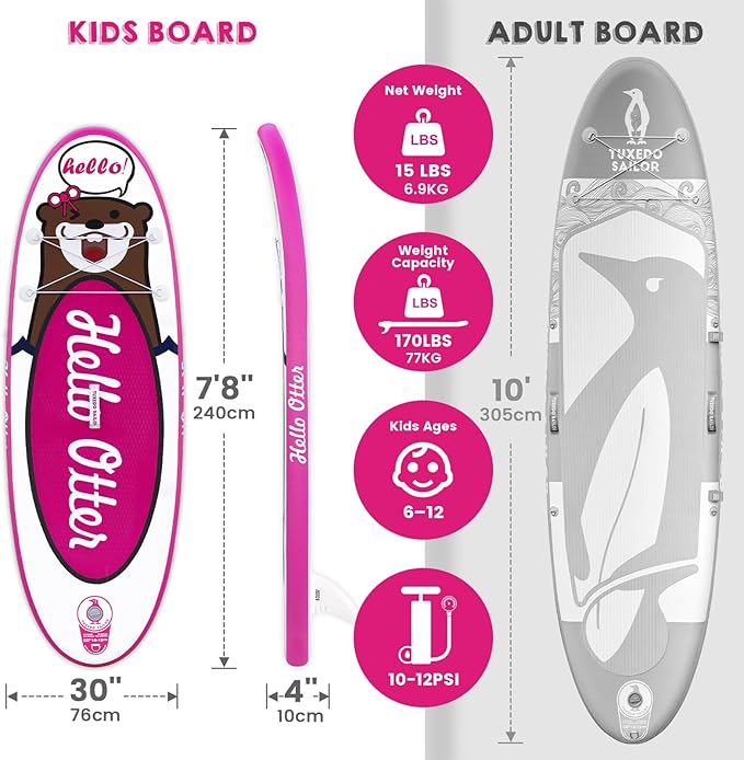 Tuxedo Sailor Kids Inflatable Paddle Board Lightweight and Safe Fishing Stand Up Paddle Board for Adults with Accessories