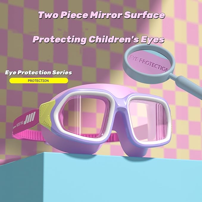 Kids Swim Goggles for Ages 4-12: Clear Vision, Wide View, No Leaks, Anti-Fog, UV Protection & Comfortable Fit